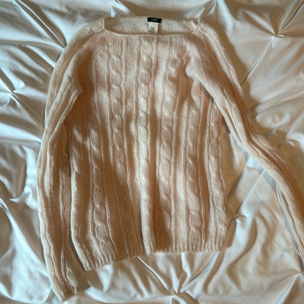 J. Crew luxurious mohair wool mix sweater in pale pink sheer knit size small